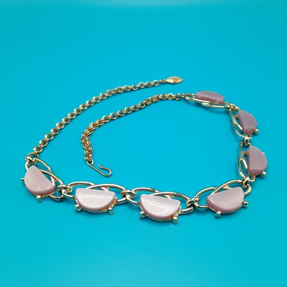 Vintage Lavender Moonglow Choker Necklace, Gold Tone, 1950s Vintage Jewelry - Picture 8 of 11